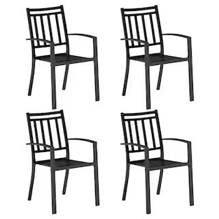 Black Stackable Stripe Metal Patio Outdoor Dining Chair (4-Pack) | The Home Depot