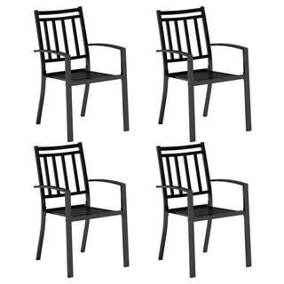 Black Stackable Stripe Metal Patio Outdoor Dining Chair (4-Pack) | The Home Depot