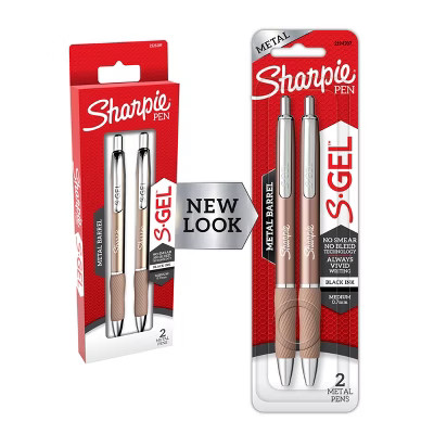 Sharpie S-Gel 2pk Black Ink Gel Pens 0.7mm Medium Tip - Gold Metal Barrel: Metallic Sharpie, Retractable, Contoured Grip | Target