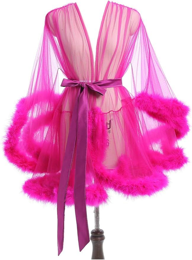 Kumeng Wedding Sexy Feather Robe Bridal Upgraded Illusion Tulle Long Scarf New Custom Made | Amazon (US)