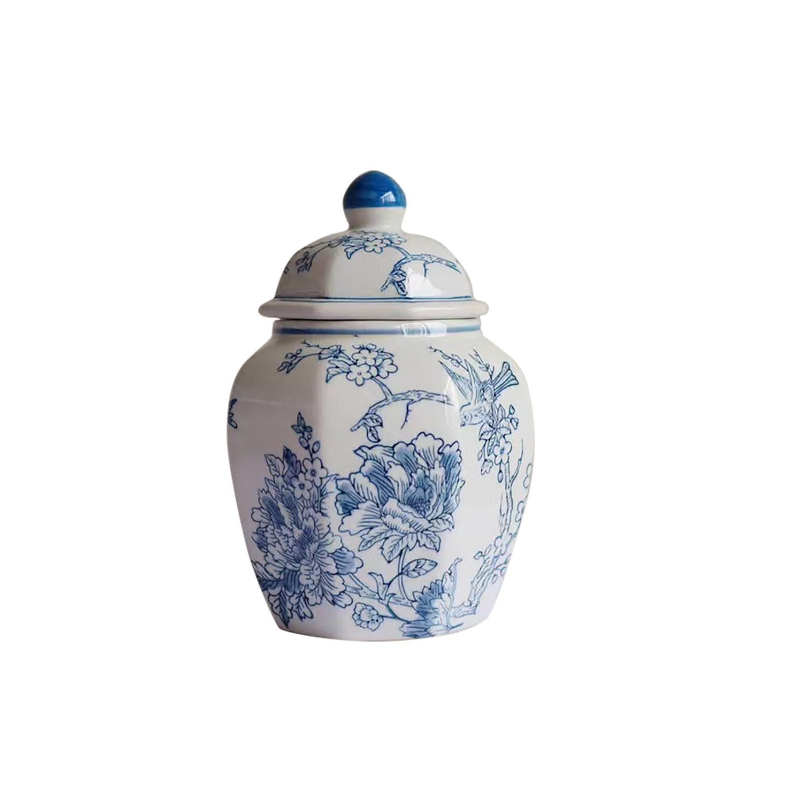 12 inches Ginger Jar Lid- Blue flowers bird Ceramic Decorative with Lid flower vase， Light grey... | Amazon (US)