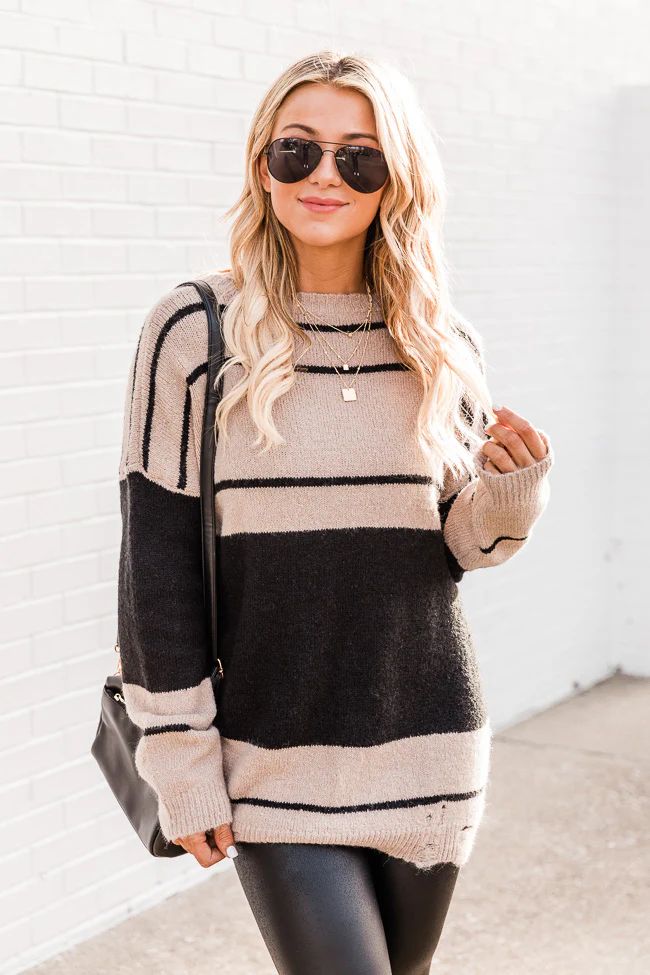 Give It Up Black Striped Sweater | The Pink Lily Boutique