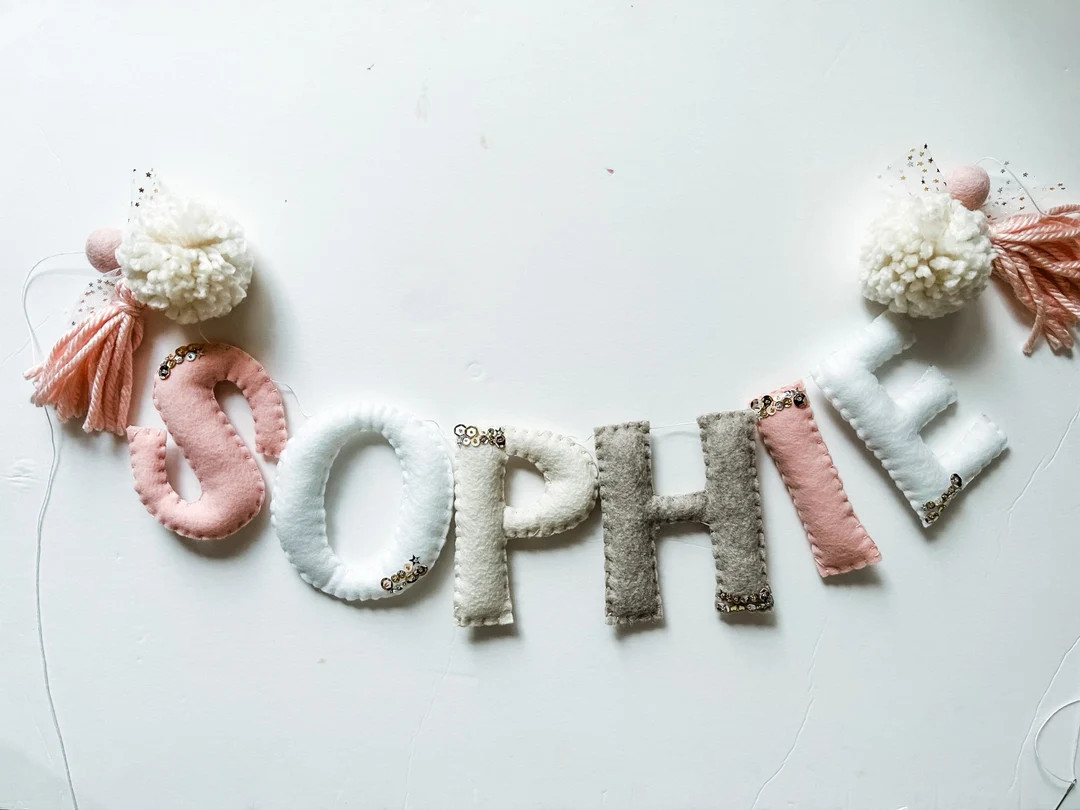 Large Felt Name Garland//pompom Garland•felt banner•walldecor•party decor•girlsroomdecor... | Etsy (US)