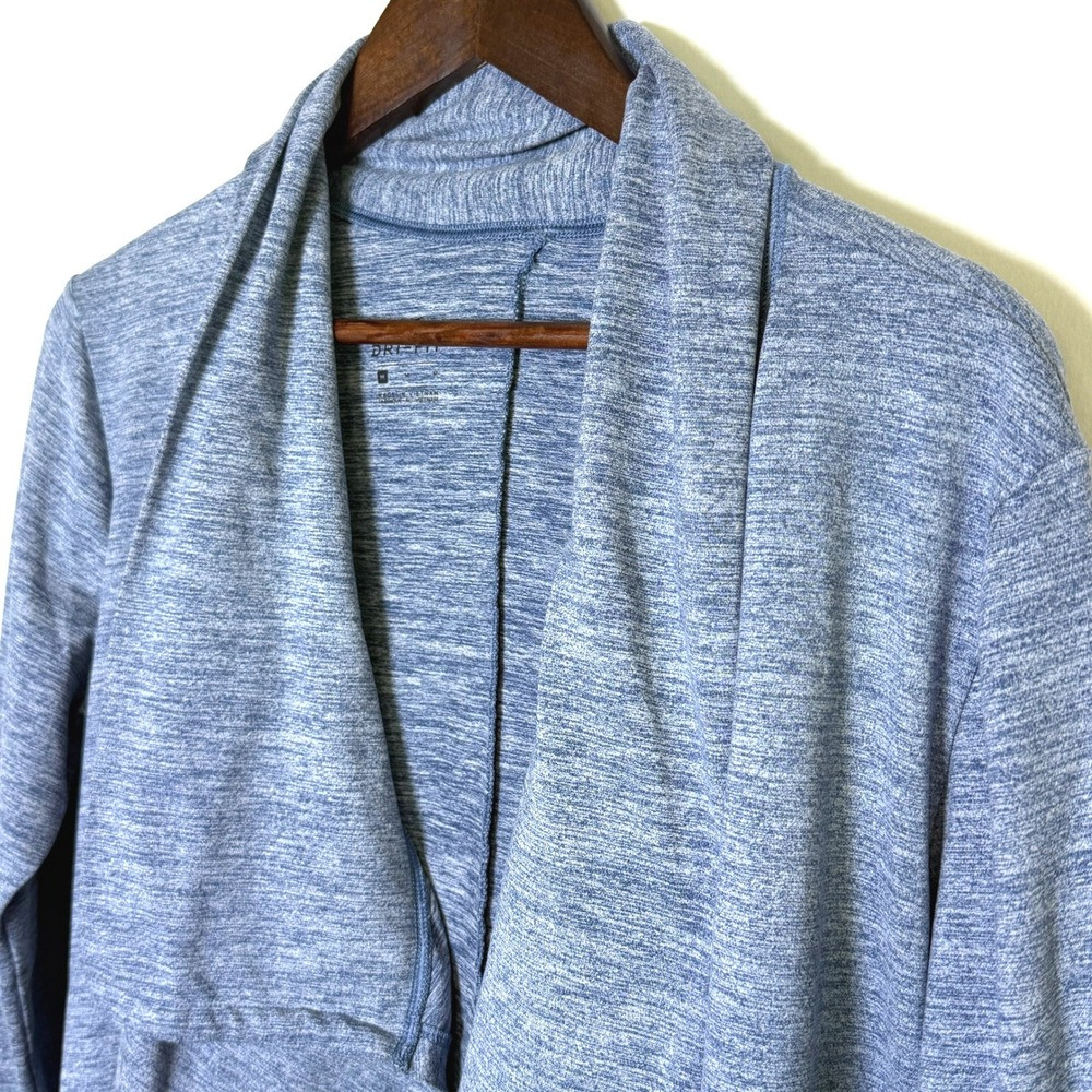 Nike Dri-FIT Blue Heathered Open Front Cardigan Thumbhole Wrap Womens M | Poshmark