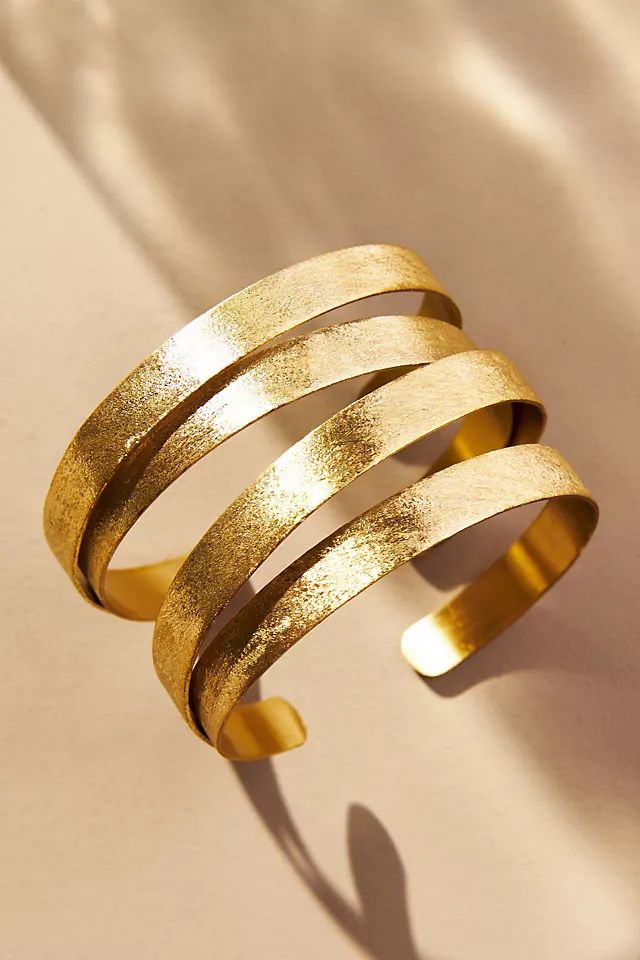 14k Gold-Plated Hammered Cuff Bracelet | Anthropologie (US)