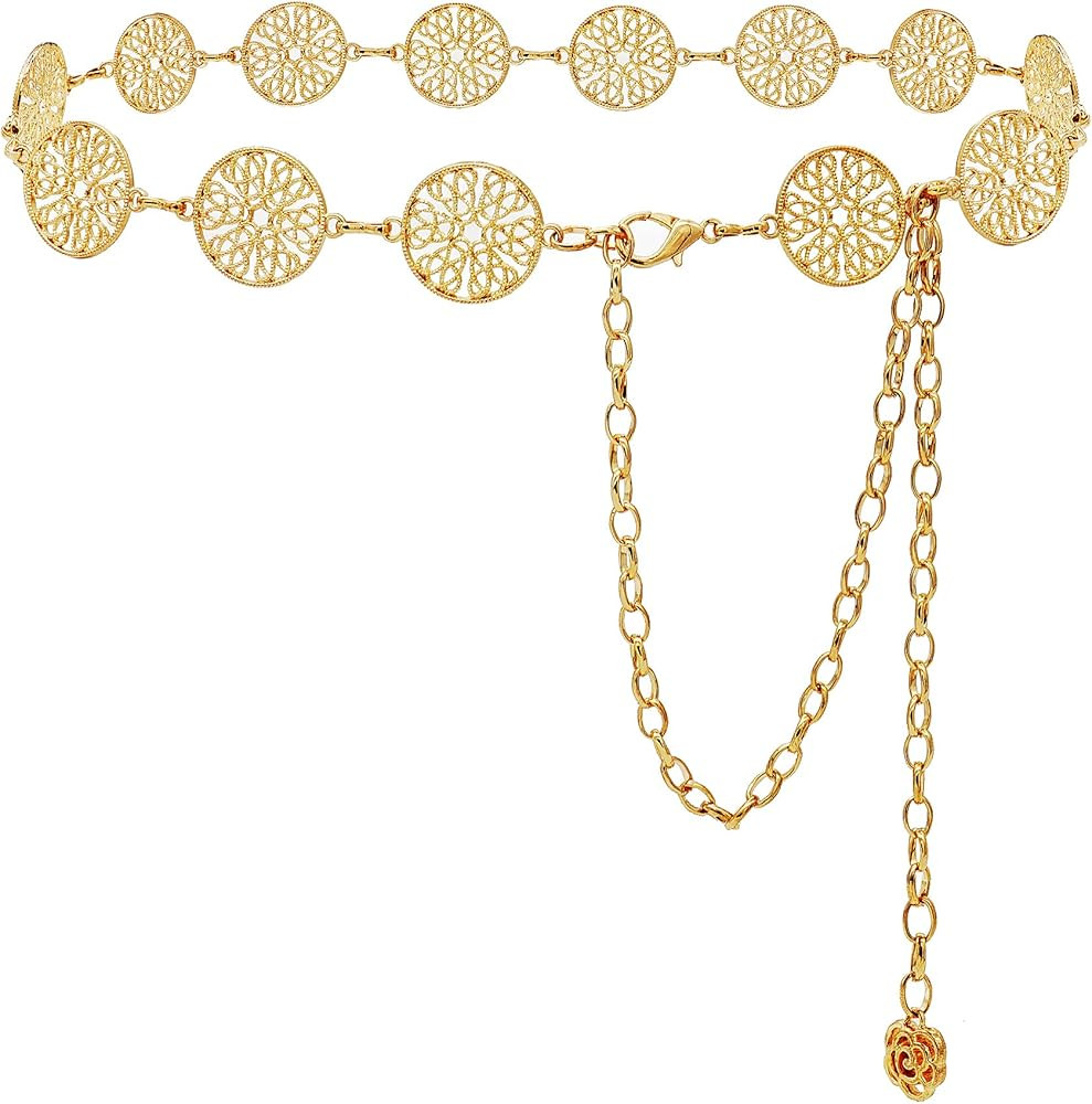 Glamorstar Chain Belts for Women Hollow Metal Waist Chain Belts Dress Belt for Her | Amazon (US)