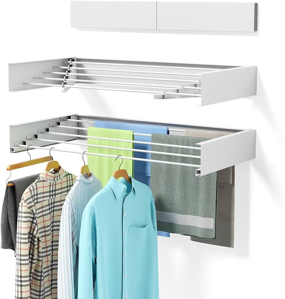 Laundry Drying Rack Collapsible, Wall Mounted, Clothes Drying Rack, 31.5" Wide, 13.2 Linear Ft, 5... | Amazon (US)