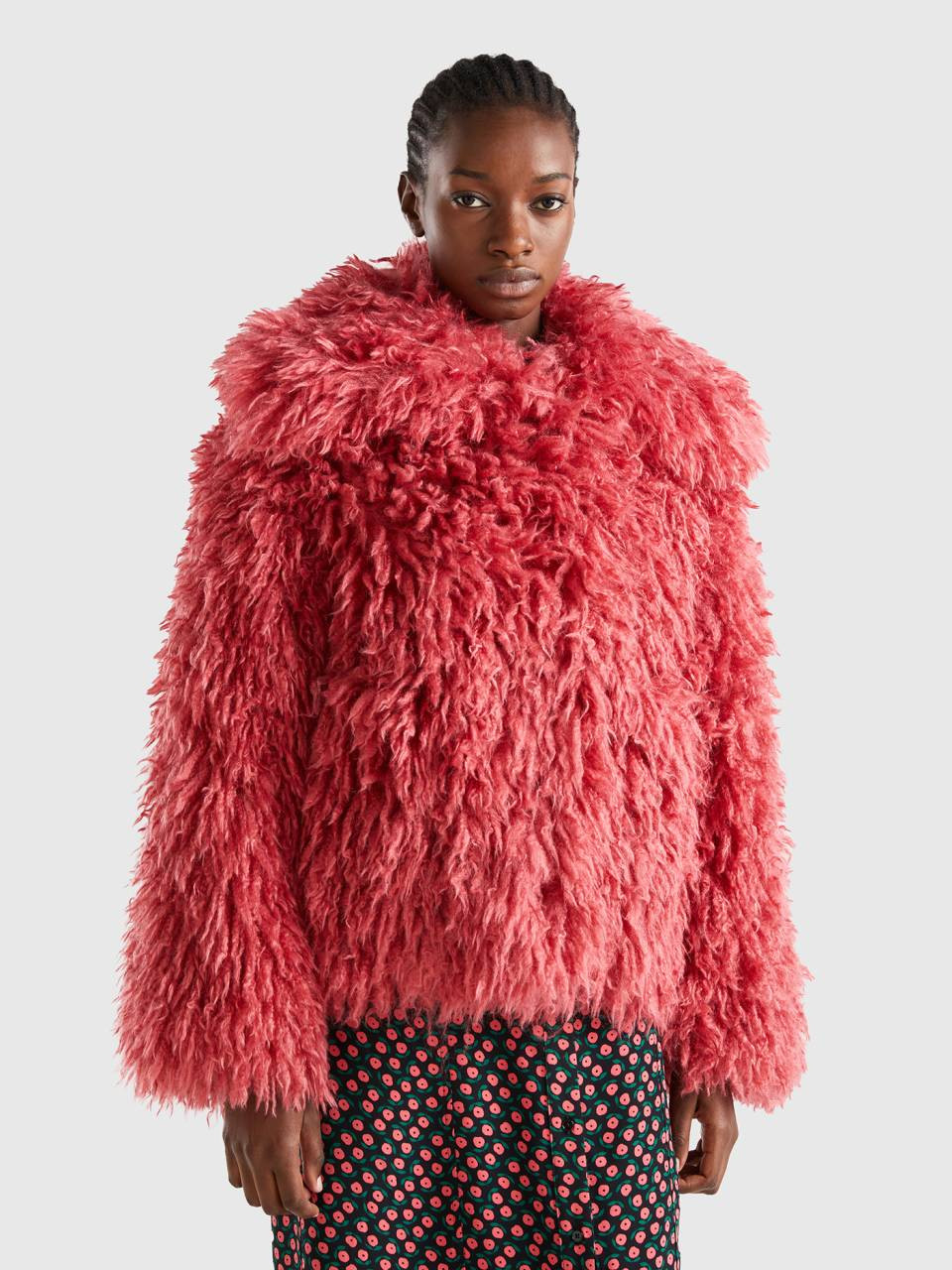 Kurzer Mantel aus Kunstfell - Fuchsia | Benetton | Benetton (EU)