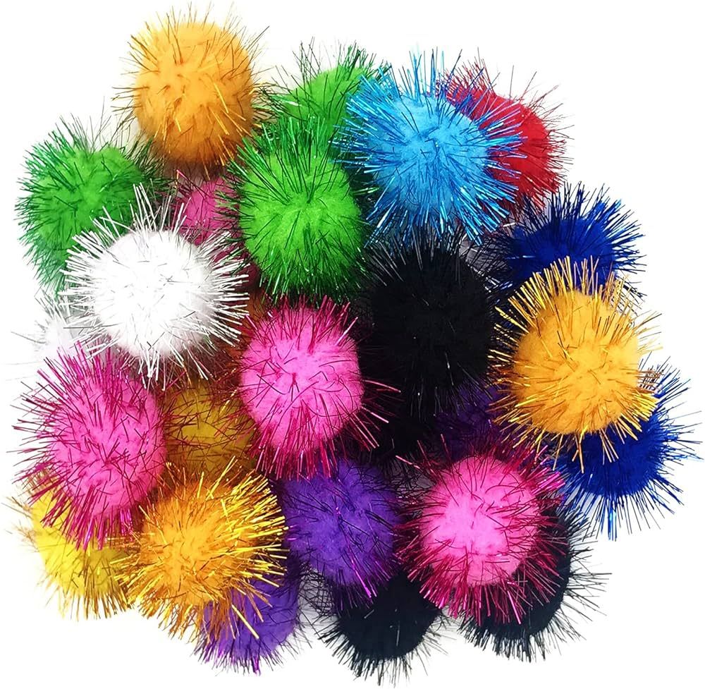MYYZMY 60 Pcs 1.8 Inch Sparkle Balls, Tinsel Glitter Pom Pom Balls Cat's Favorite Toys, Random Co... | Amazon (US)