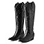 Amazon.com | Erocalli Cowboy Black Cowgirl Boots Knee High Boot Stacked Heel Embroidered Pointed ... | Amazon (US)