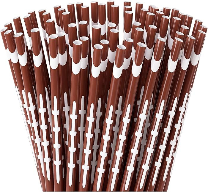 Honeydak 50 Pieces Football Reusable Straws Bulk 9" Sports Hard Plastic Drinking Straws for Bever... | Amazon (US)