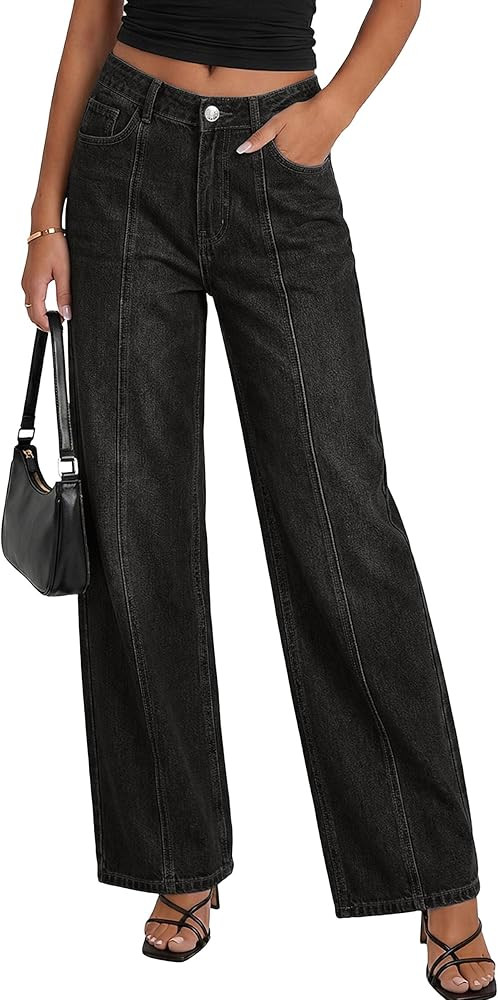PRETTYGARDEN Women's Wide Leg Jeans High Waisted Stretchy Baggy Seamed Front Denim Palazzo Pants ... | Amazon (US)