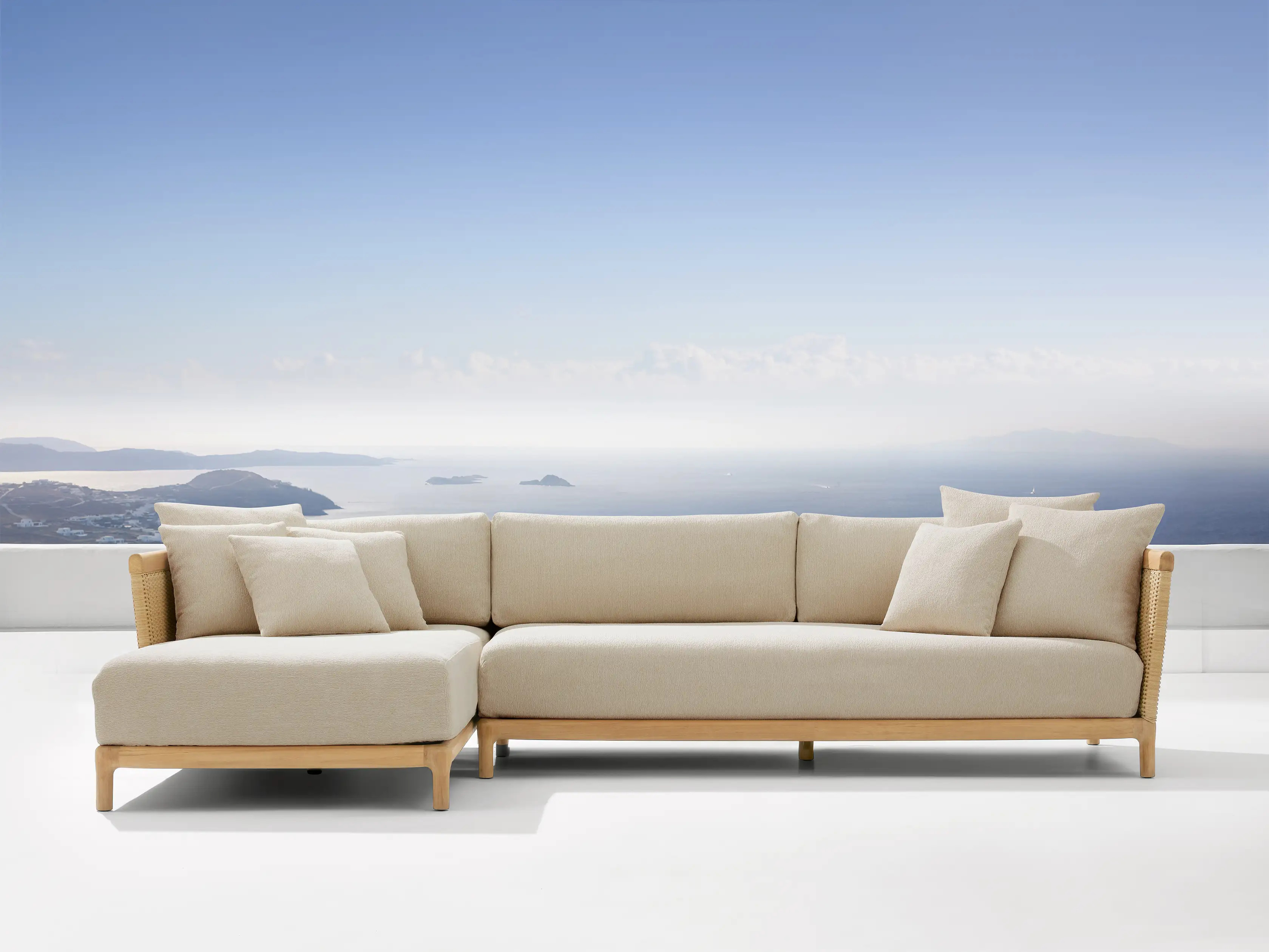 Puglia Outdoor Teak Two-Piece Sectional with Chaise | Arhaus