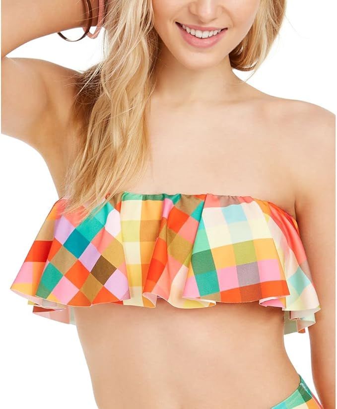 Kate Spade New York Garden Plaid Ruffle Bandeau Top w/Removable Soft Cups and Strap | Amazon (US)