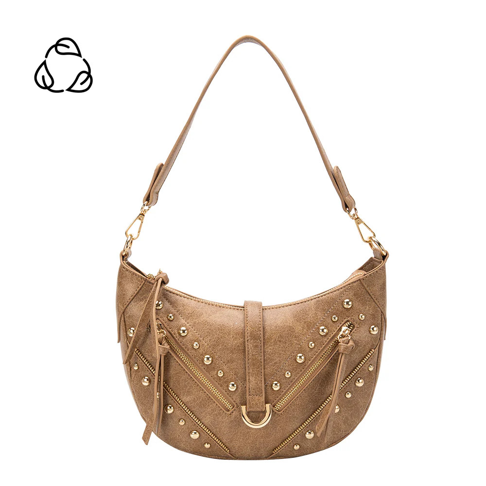 Tan Maeve Studded Distressed Shoulder Bag | Melie Bianco | Melie Bianco