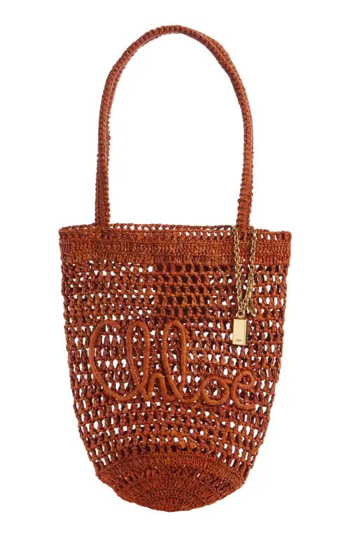 Chloé Small Summer Banana Crocheted Raffia Tote in Clay Brown at Nordstrom | Nordstrom