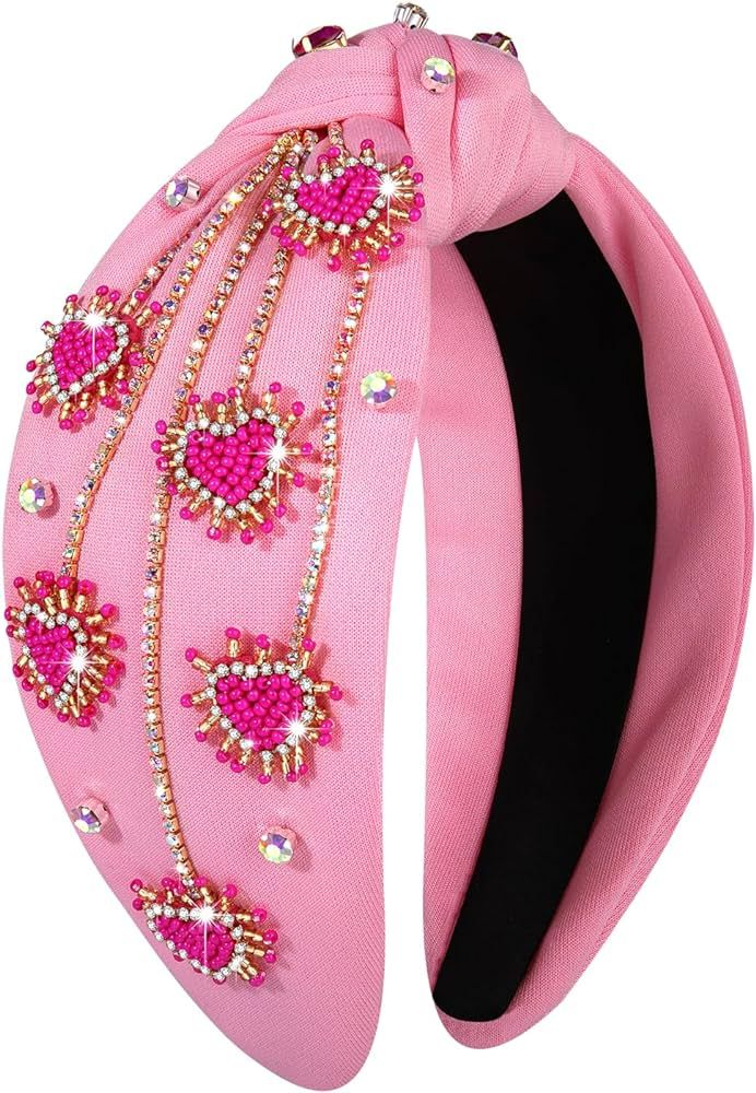 MOLOCH Valentine's Day Headband for Women Rhinestone Beaded Heart Headbands Crystal Knotted Bejew... | Amazon (US)