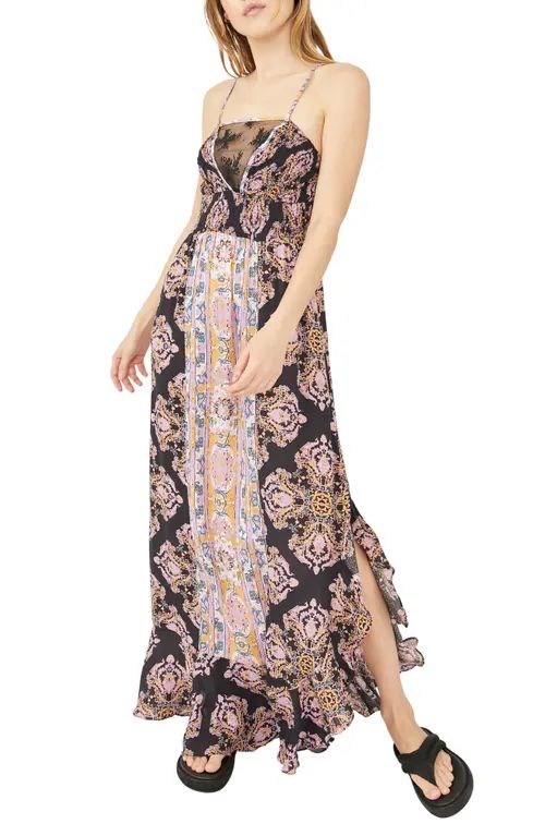 Free People That Moment Ruffle Smocked Maxi Dress in Black Combo at Nordstrom, Size Large | Nordstrom