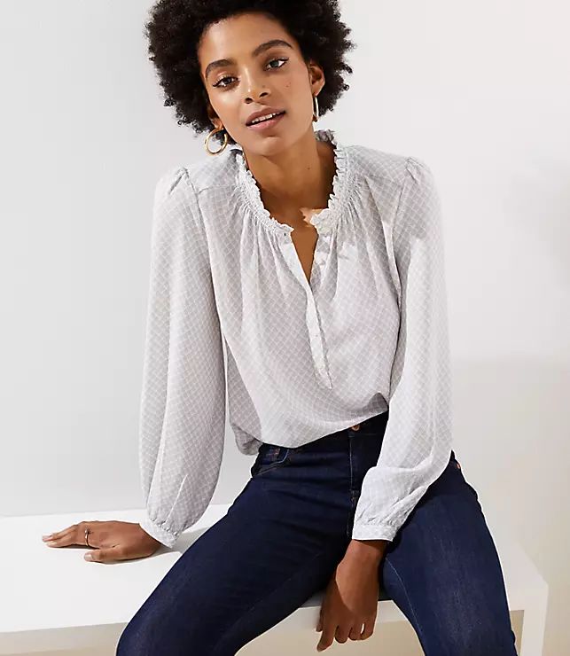 Leaf Ruffle Henley Blouse | LOFT