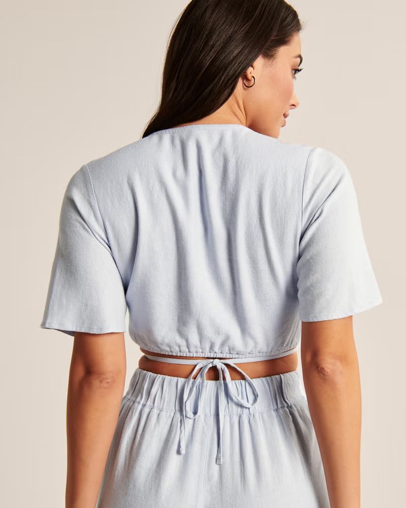 Women's Linen-Blend Wrap Set Top | Women's Tops | Abercrombie.com | Abercrombie & Fitch (US)