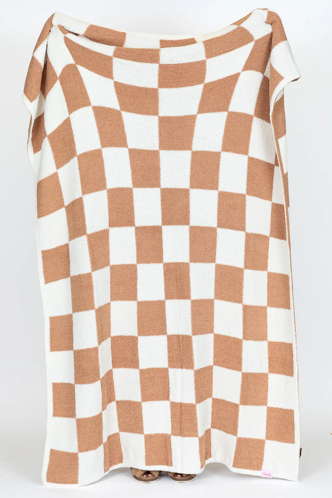 Make Me Believe Camel Checkered Blanket DOORBUSTER | Pink Lily