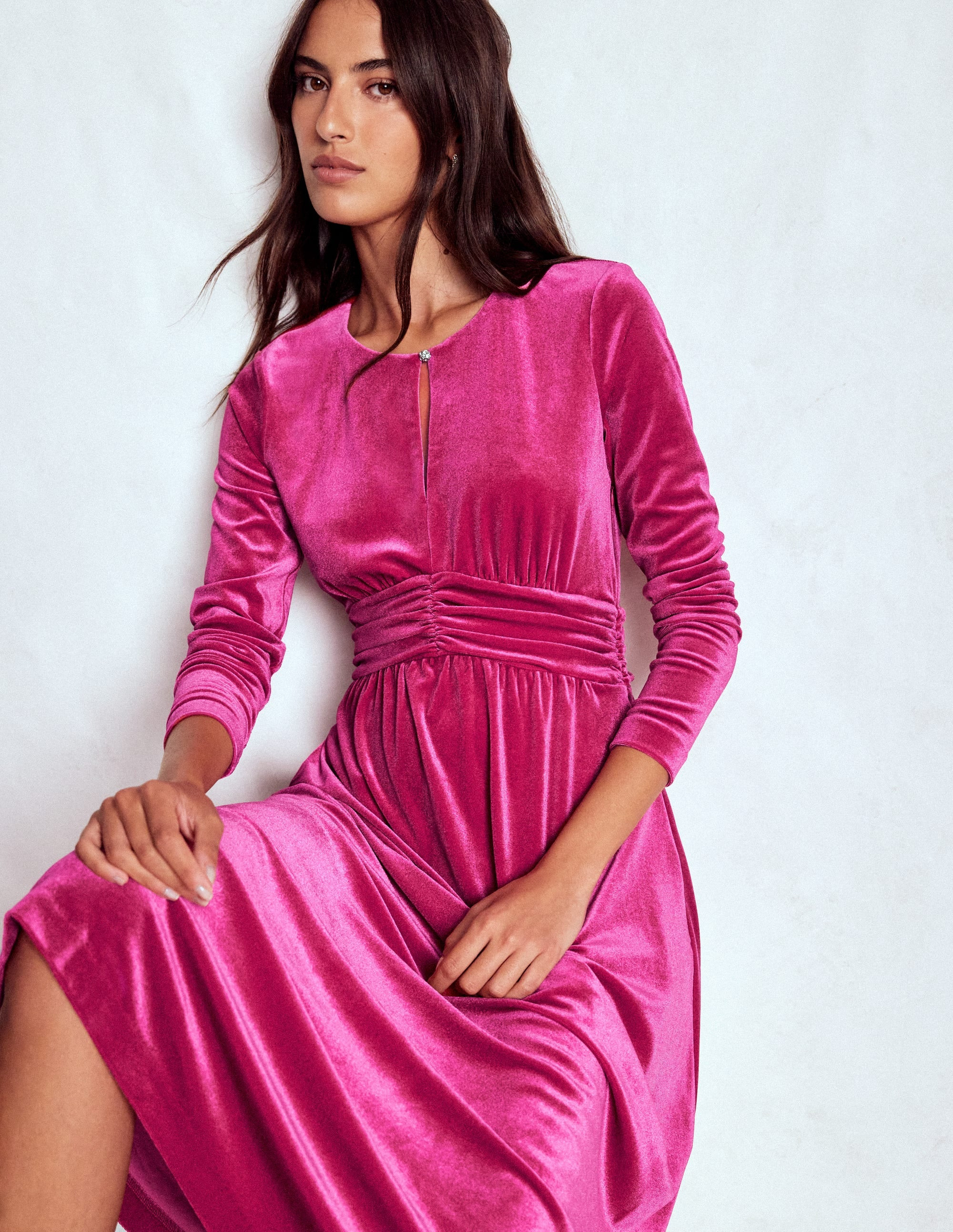 Tilda Velvet Midi Dress-Vibrant Pink | Boden (US)