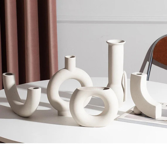 Ceramic Off white vases in 3 variants, Circular Hollow / U shaped / J shaped curved vase | Etsy (US)