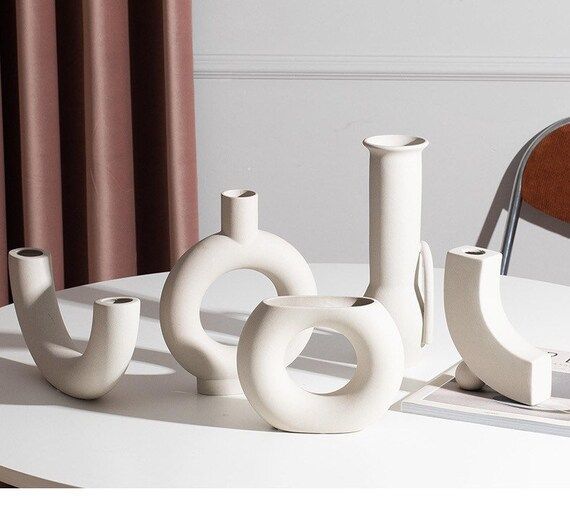 Ceramic Off white vases in 3 variants, Circular Hollow / U shaped / J shaped curved vase | Etsy (US)