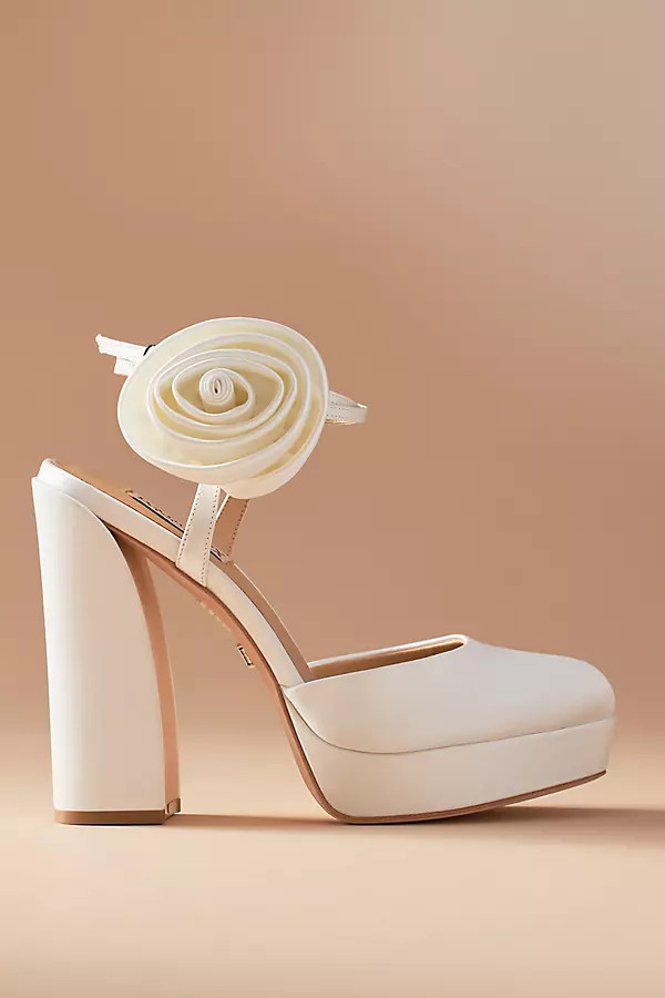 Badgley Mischka Janessa Rosette Satin Platform Heels | Anthropologie (US)