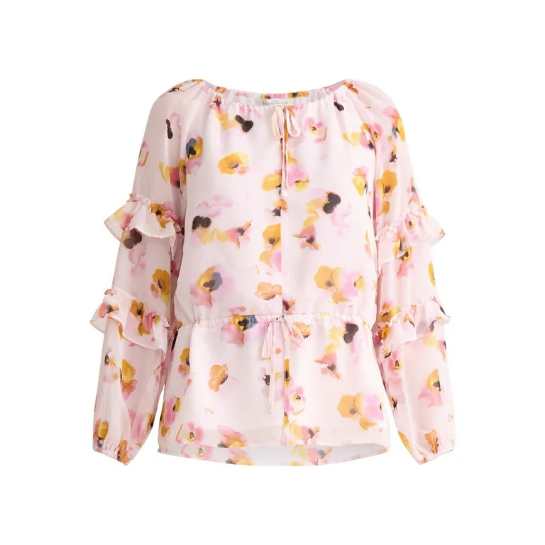 The Pioneer Woman Floral Print Blouse with Ruffle Sleeves, Sizes S-3XL, Women’s | Walmart (US)