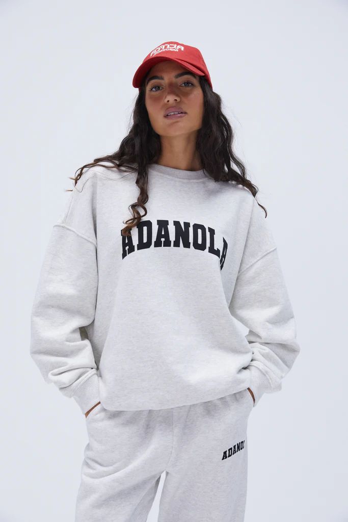 Varsity Oversized Sweatshirt - Light Grey Melange/Black | Adanola UK
