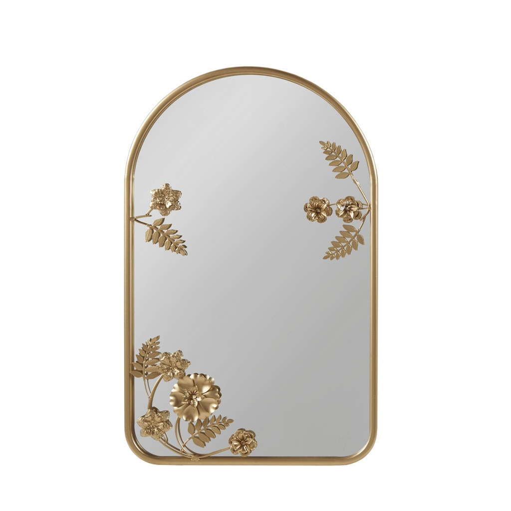 Adaline Arched Metal Floral 26 Inch Wall Mirror In Gold | 1stopbedrooms