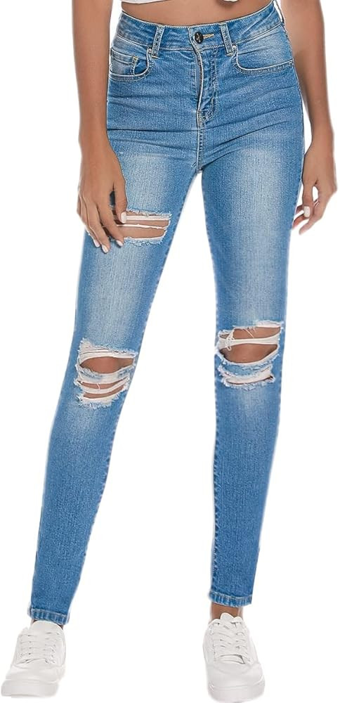 Resfeber Women's Ripped Skinny Jeans Trendy Distressed Jeans Stretch Destroyed Jean with Holes | Amazon (US)