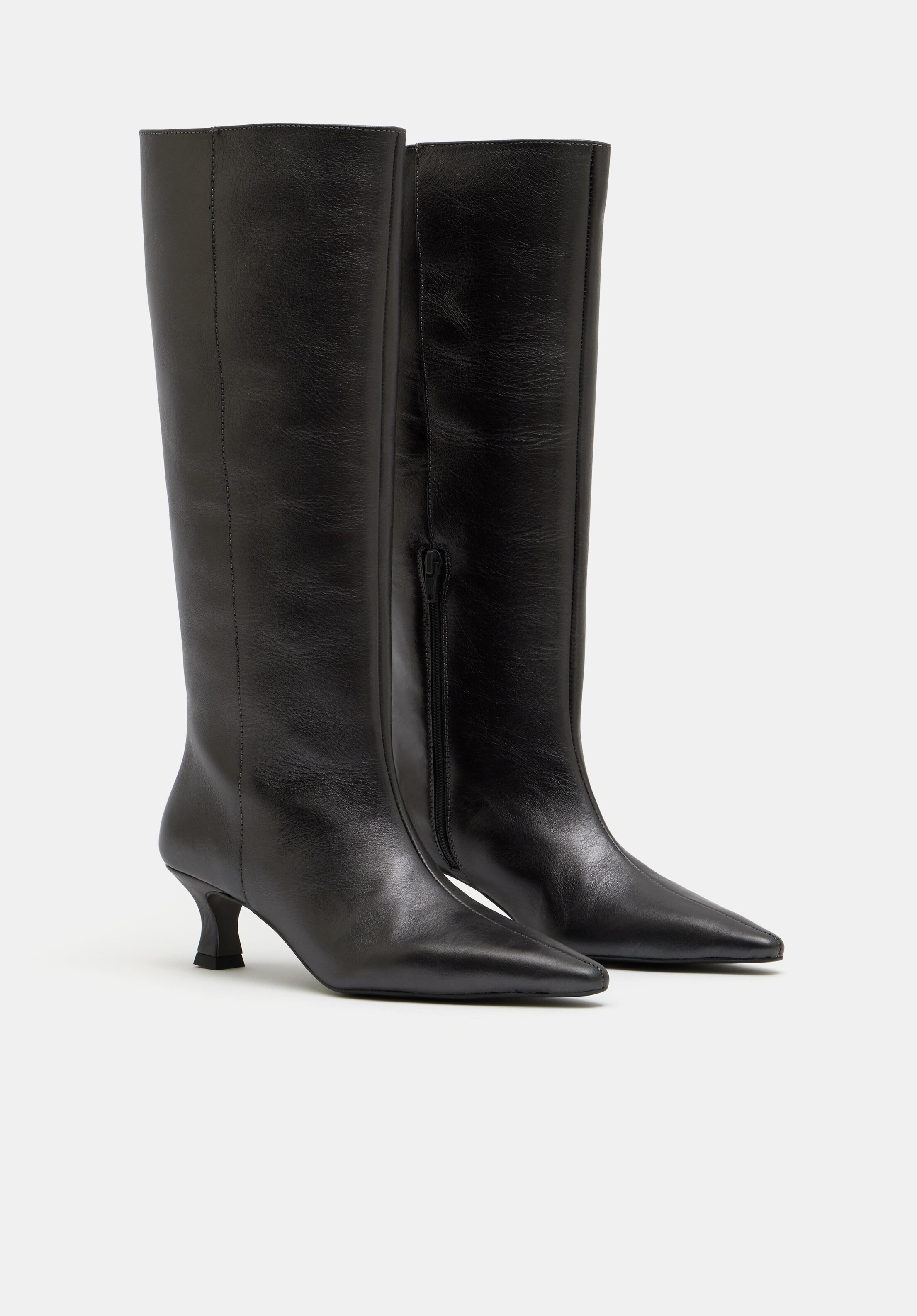 Katlynn Leather Kitten Heel Knee Boots | Hush UK