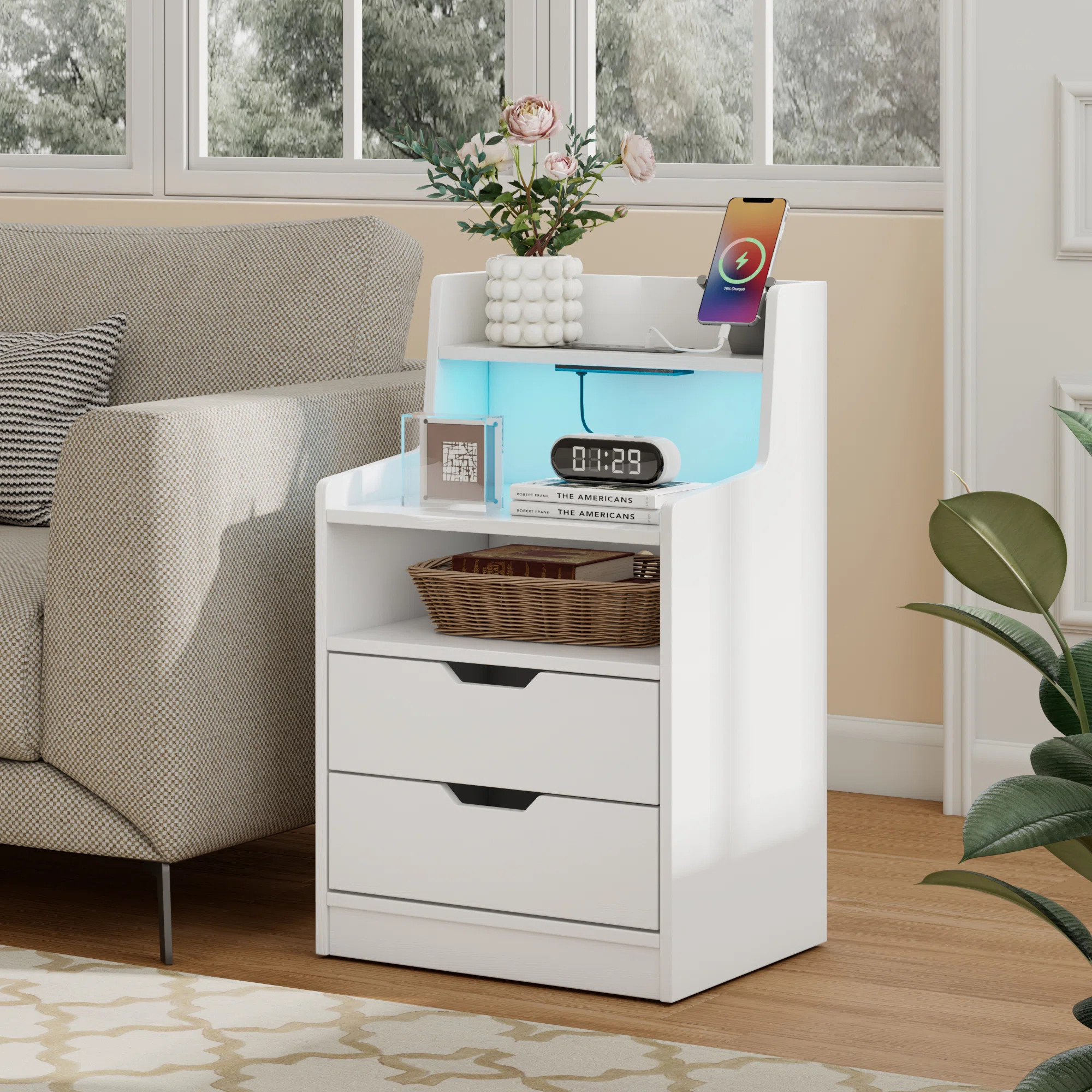 Wrought Studio™ Merill Nightstand With Charging Station And LED Lights & Reviews | Wayfair | Wayfair North America