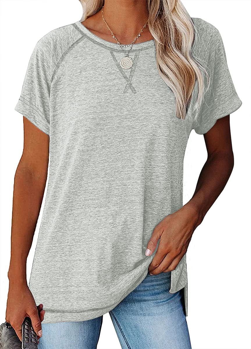 Sherrylily Women Short Sleeve Crewneck T Shirts Side Split Tees Casual Loose Fit Tops S-2XL - Wal... | Walmart (US)
