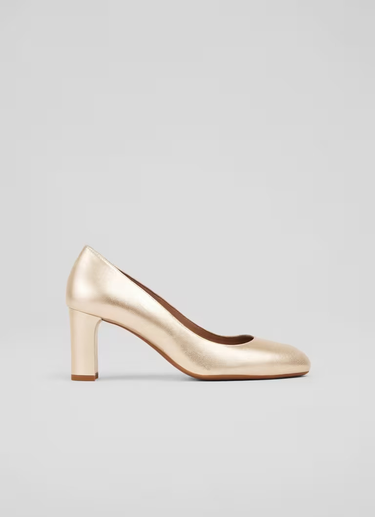 Winola Gold Metallic Suede Round Toe Court Heels | L.K. Bennett (UK)