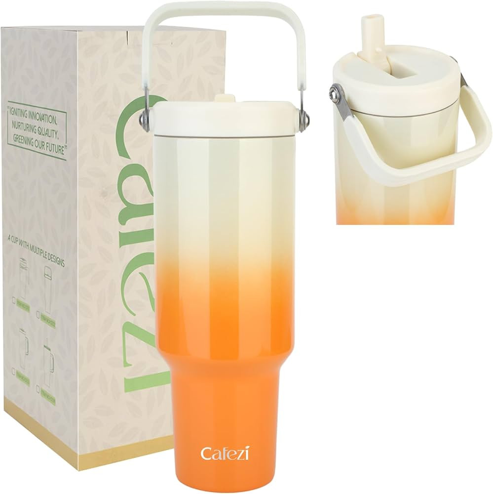 40 oz Tumbler with Lid and Straw, Stainless Steel Vacuum Insulated Tumblers with Flip Straw and T... | Amazon (US)