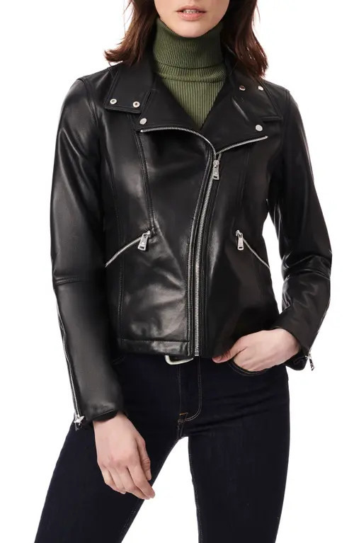 Bernardo Leather Moto Jacket in Black at Nordstrom, Size Small | Nordstrom
