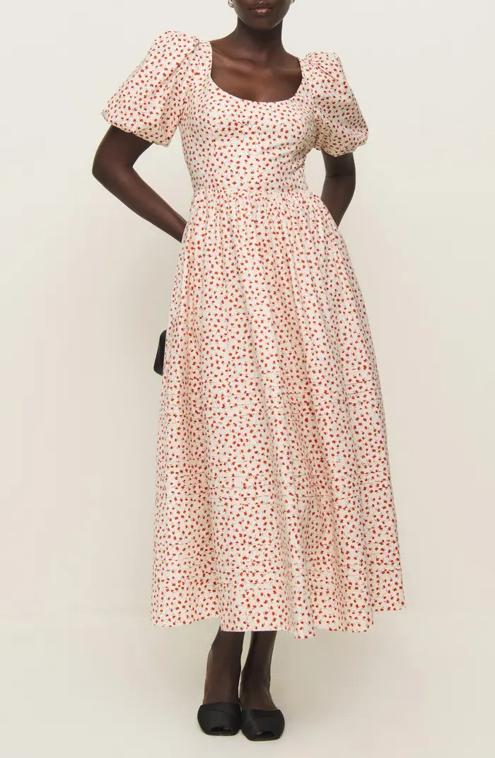 Everlyn Puff Sleeve Stretch Organic Cotton Maxi Dress | Nordstrom
