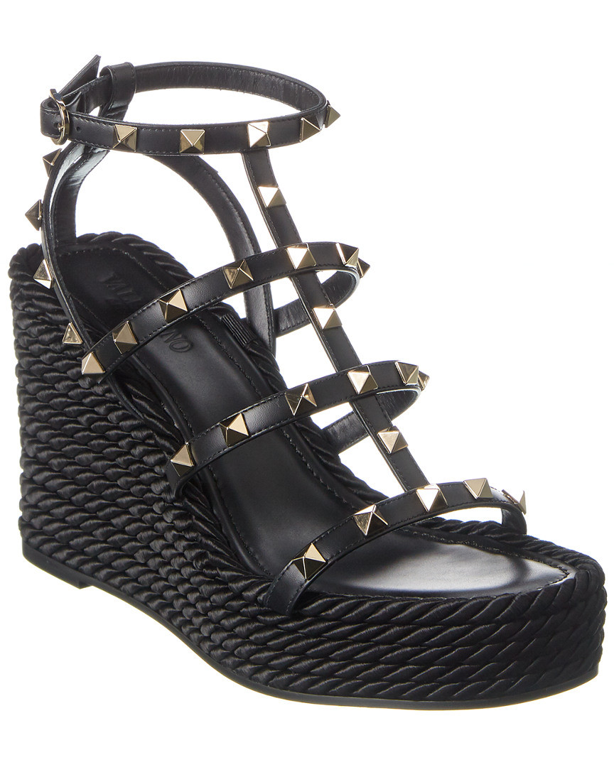 Valentino Rockstud Caged Leather Wedge Sandal | Gilt