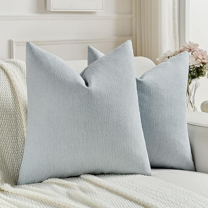 FUTEI Dusty Blue Chenille Decorative Throw Pillow Covers 18x18 Inch Set of 2,Soft Cozy Faux Linen... | Amazon (US)