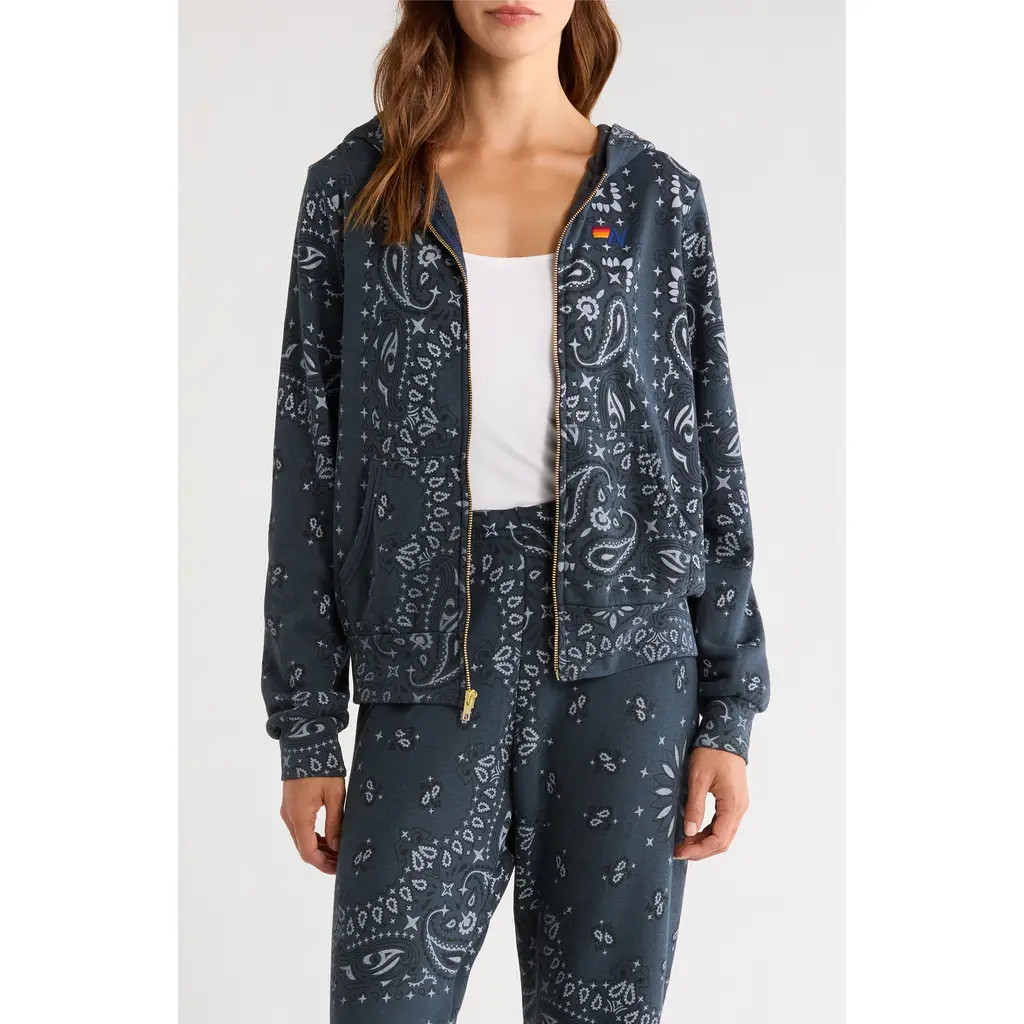 Aviator Nation Bandana Front Zip Hoodie in Charcoal at Nordstrom, Size Small | Nordstrom