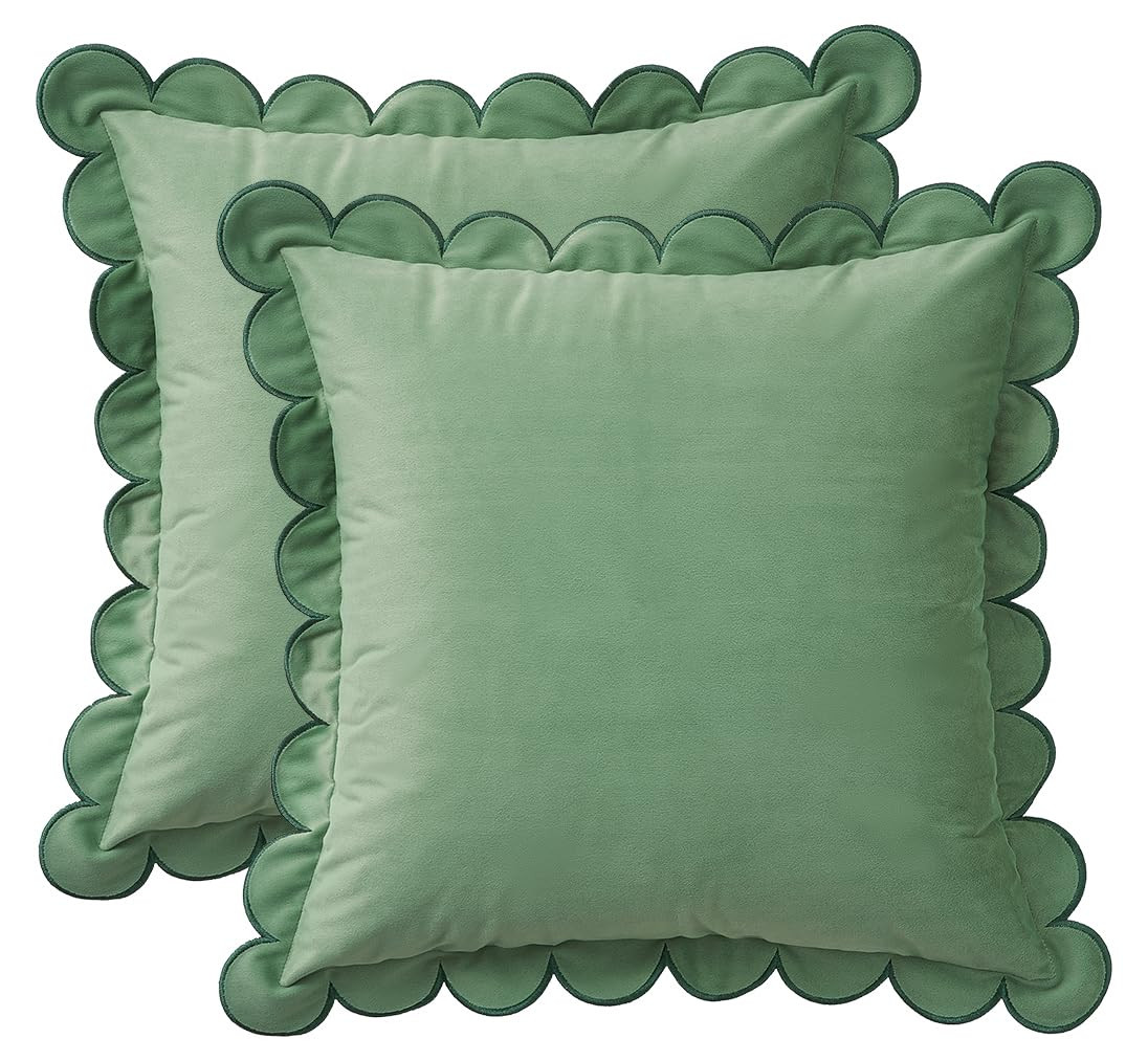 MONDAY MOOSE Decorative Throw Pillow Covers Cushion Cases, Set of 2 Soft Velvet Scalloped Round E... | Amazon (US)
