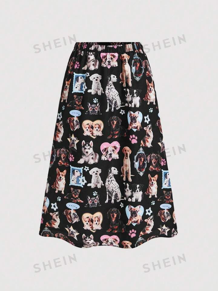 SHEINNeu Woman Cute Dog Print Black Skirt | SHEIN USA | SHEIN