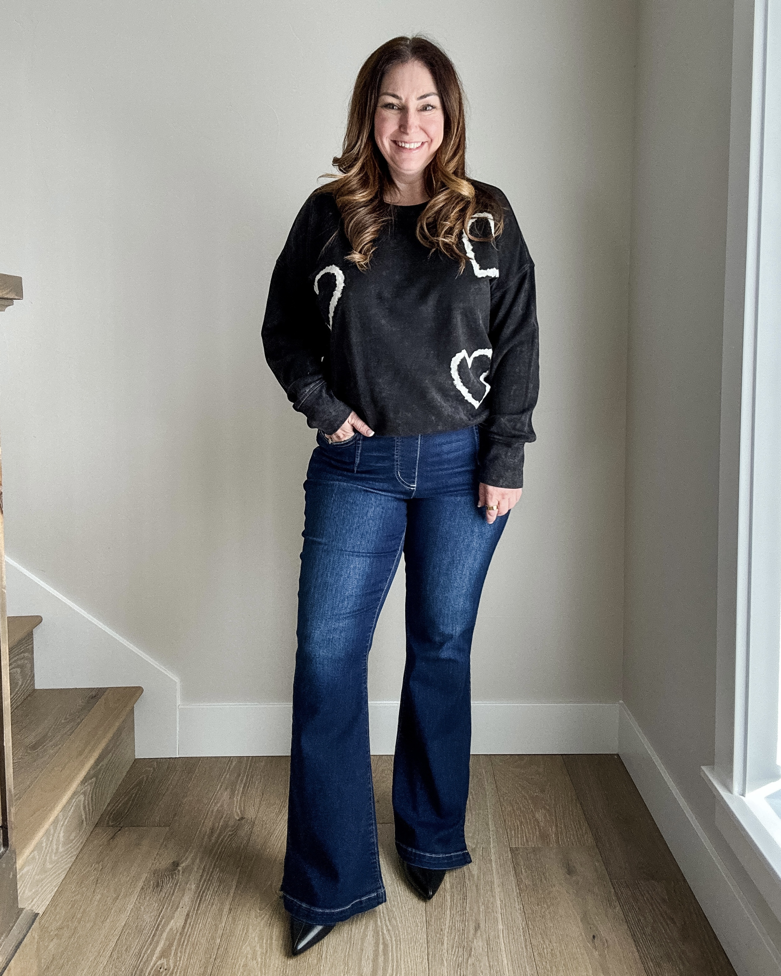 Maurices Heart Sweater Everyday Outfit wearing large in jeans and top #mauricesfashion #valentinesoutfit #valentineslook 

 

#LTKMidsize #LTKSaleAlert #LTKFindsUnder50