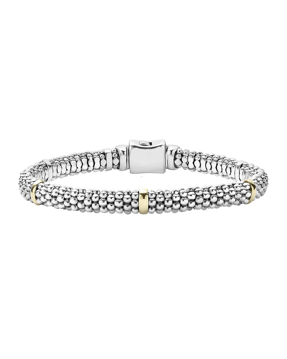 LagosSignature Silver Caviar Bracelet with 18k Gold, 6mm | Neiman Marcus