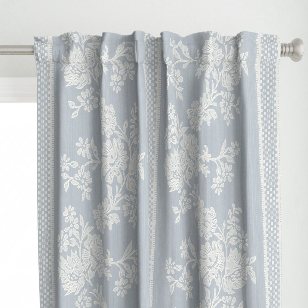 REVERSE Historic Garland Press QUIET BLUE And CREAM Curtain | Spoonflower | Spoonflower