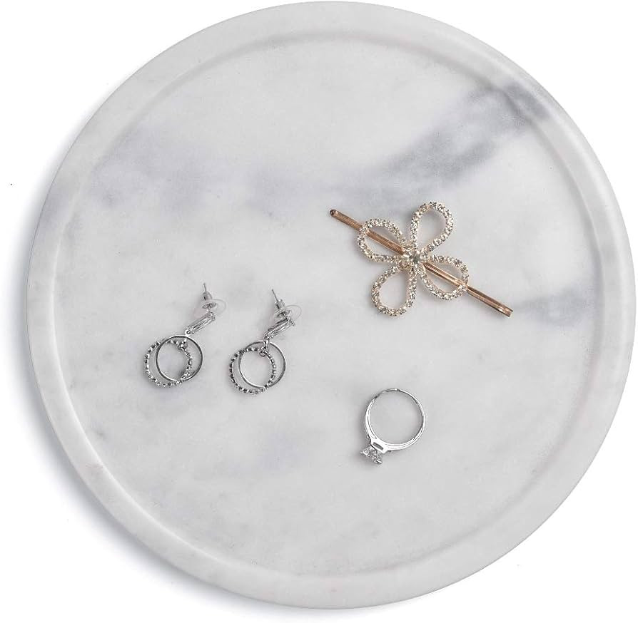 8 Inch Natural Marble Stone Decorative Tray Round Plates Jewelry Ring Bracelets Dish Holder for C... | Amazon (US)