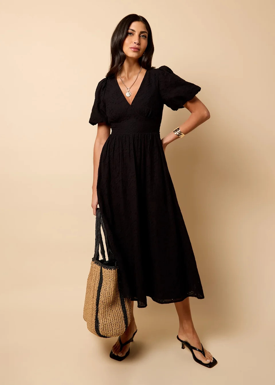 Little Mistress Black Broderie Midi Dress by Vicky Pattison | Matalan (UK)